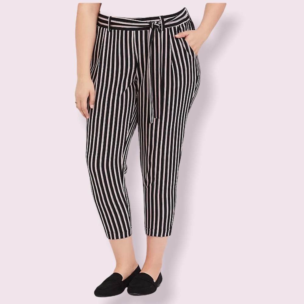 TORRID MULTI STRIPE CREPE TIE FRONT TAPERED PANT
